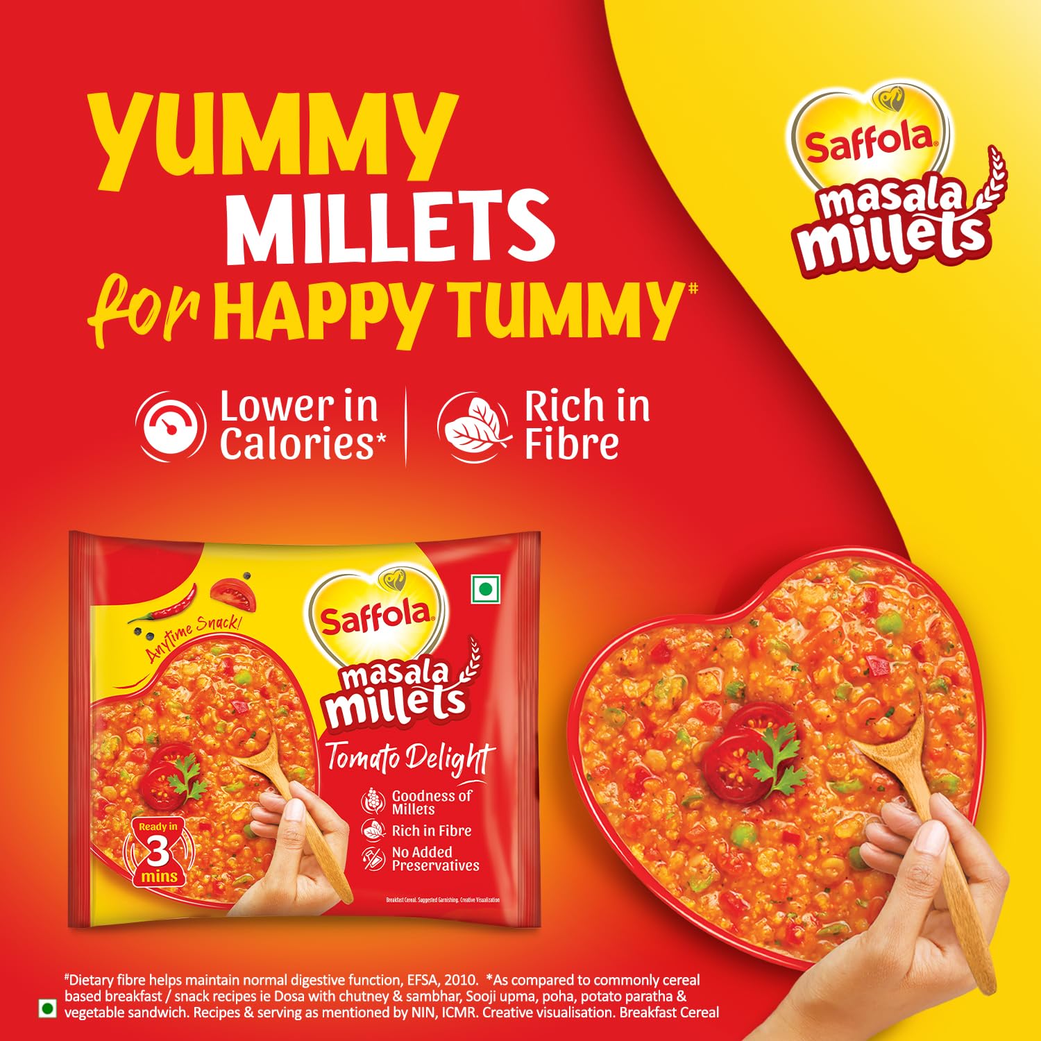 Saffola Masala Millets Tomato Delight| Lower in calories, Rich in Fibre | Yummy Millets for Happy Tummy, 35g