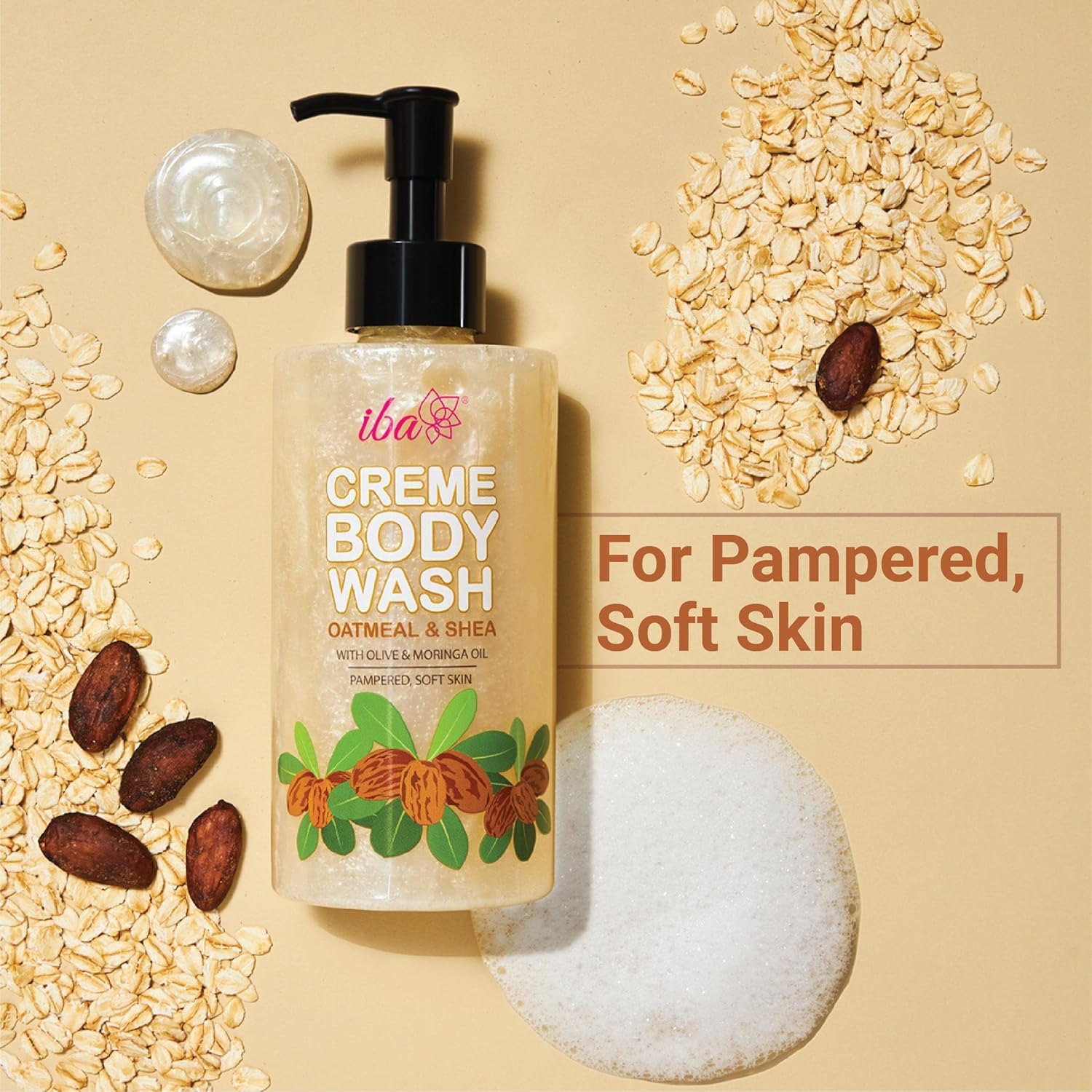 Iba Oatmeal & Shea Crème Body Wash | No Parabens No Sulfates | For Softer, Smoother, Nourished Skin | Halal Certified & Vegan - 320ml
