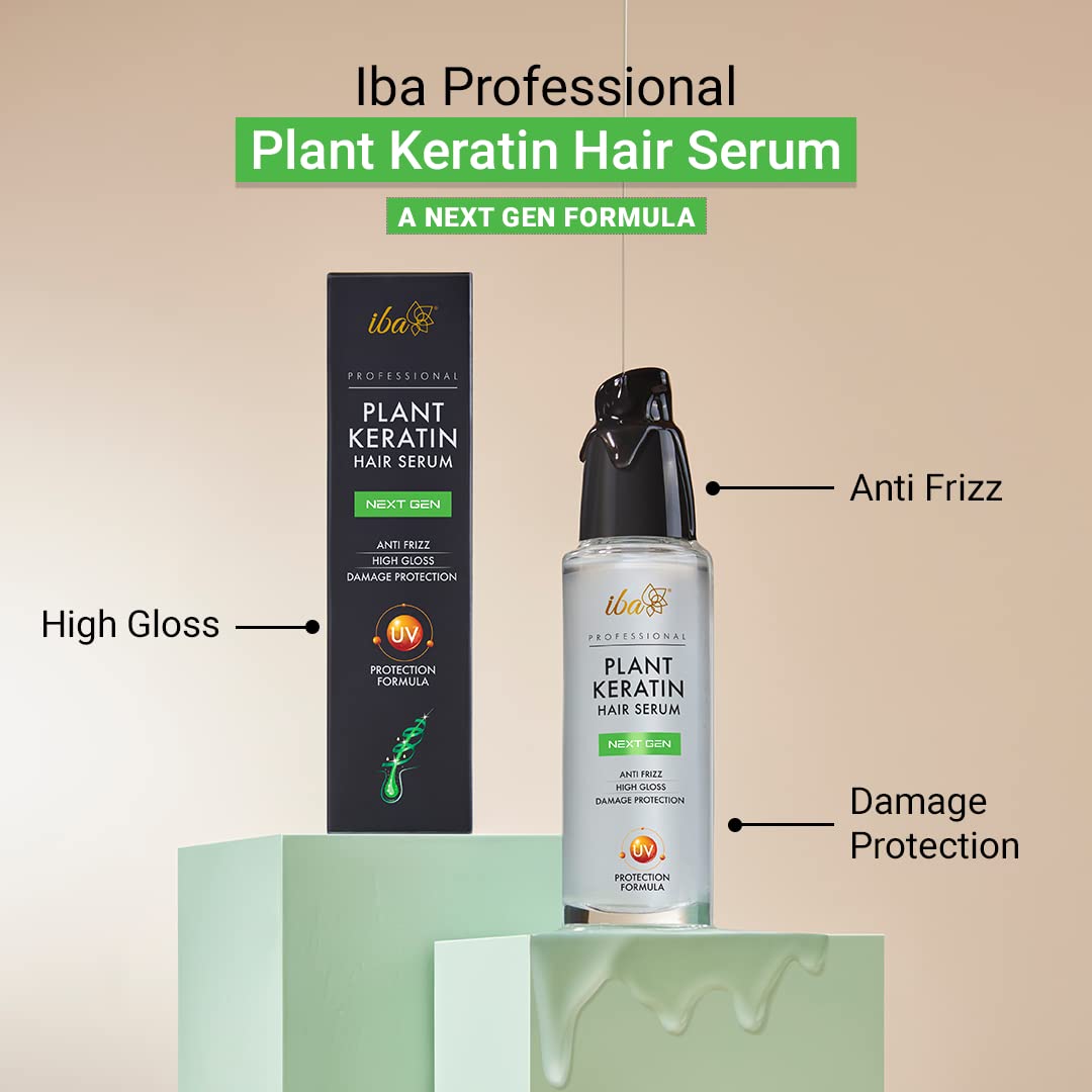 Iba Professional Plant Keratin Next Gen Hair Serum with Argan Oil & UV Filters Protects Dry Damaged Hair & Frizz Control Soft Smooth 45ml