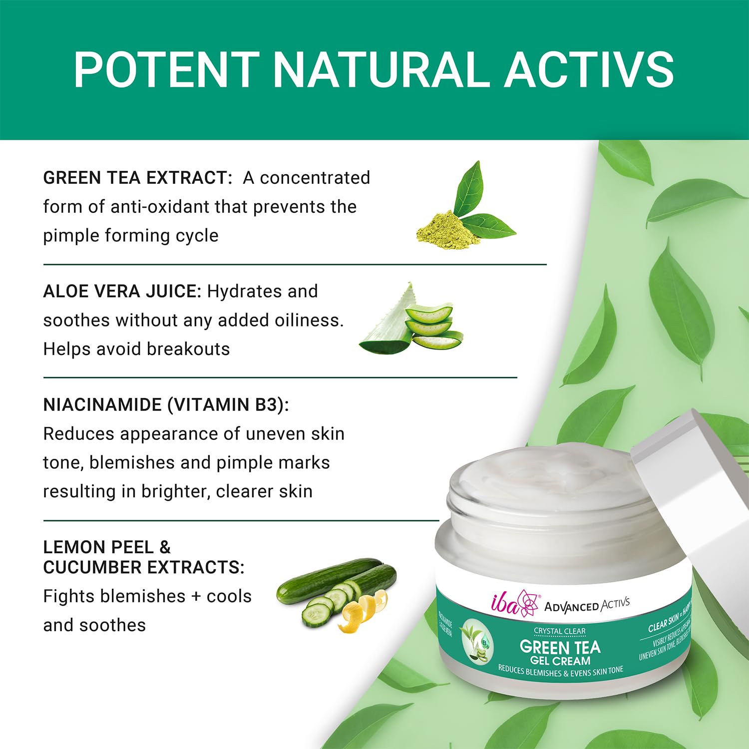 Iba Advanced Activs Crystal Clear Green Tea Gel Cream, 50g
