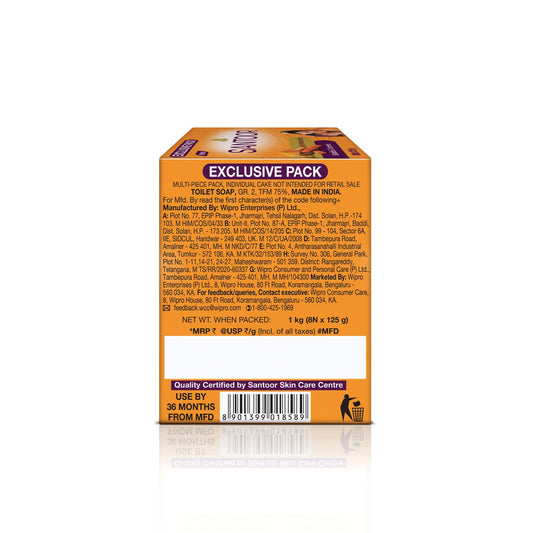 Santoor Sandalwood and Turmeric Bath Soap for Younger Looking and Glowing Skin, Combo Offer, 125 g (Pack of 16)