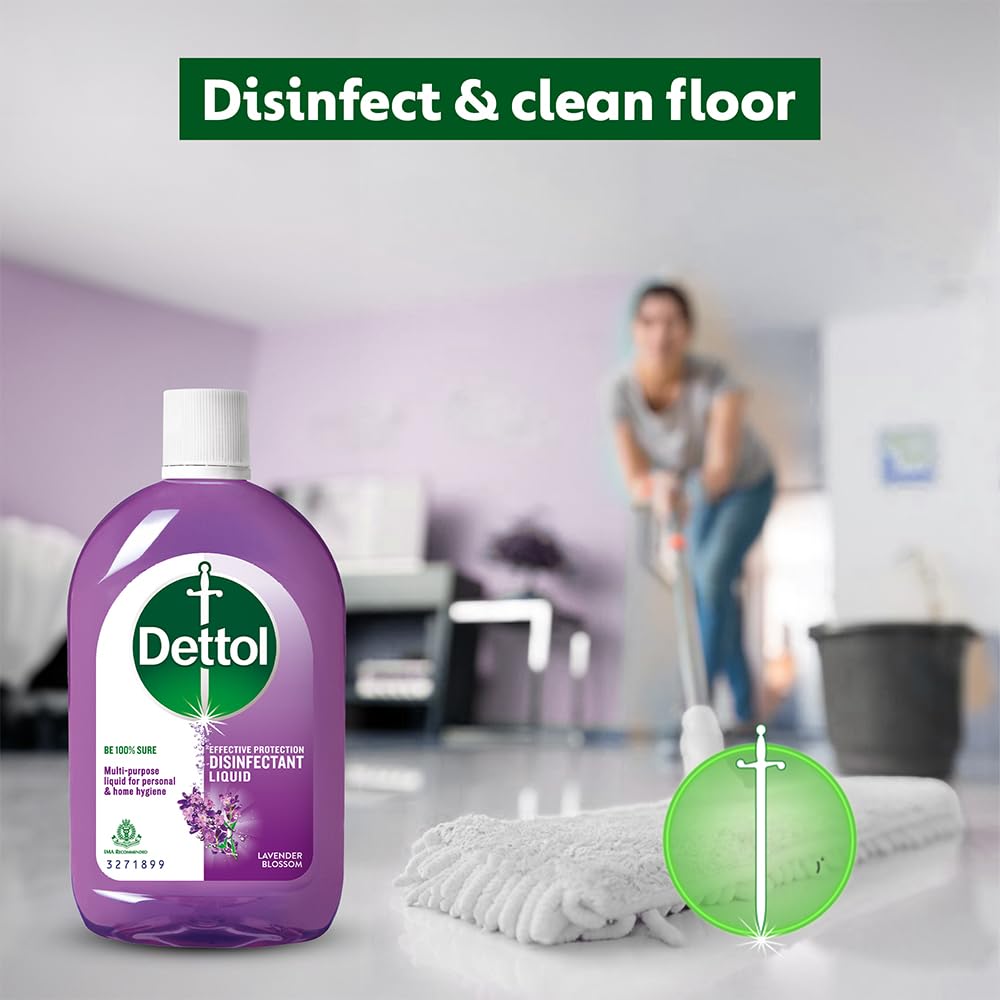 Dettol Multi-Purpose Disinfectant Liquid for Floor & Surface Cleaning, Lavender Blossom Fragrance, 1 L
