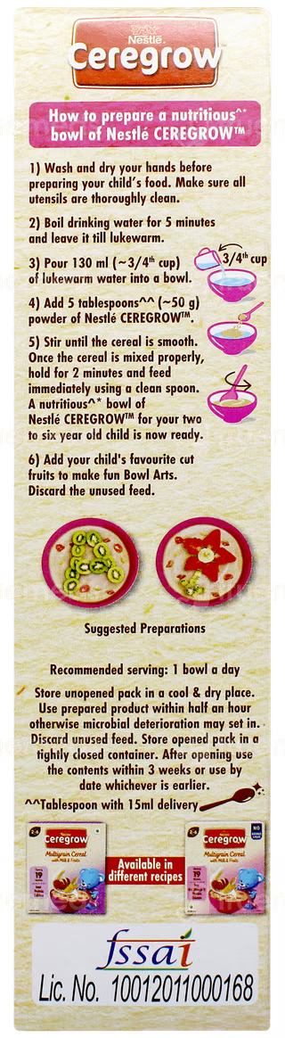 Nestle Ceregrow Multigrain With Milk & Fruits From 2 To 6 Years Kids Cereal 300Gm