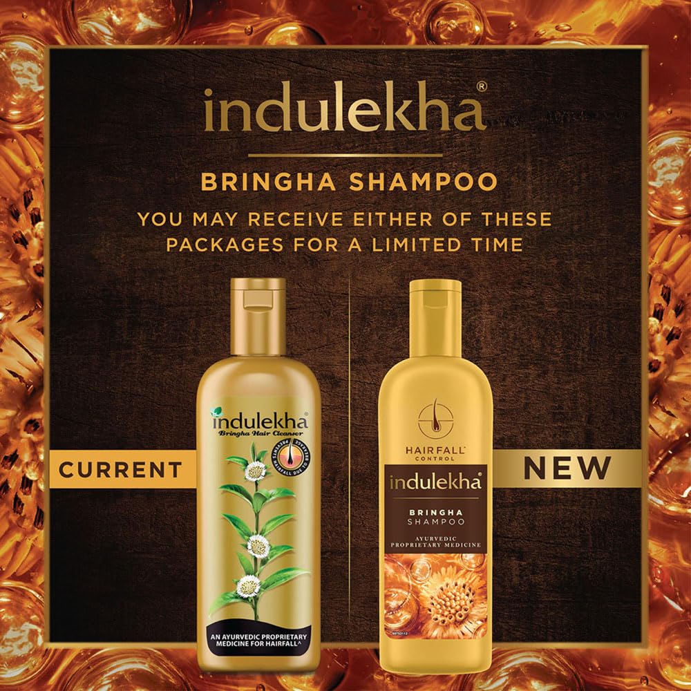 Indulekha Bringha Shampoo, Proprietary Ayurvedic Medicine For Hair Fall, Free From Parabens, Synthetic Dyes And Synthetic Perfume, 340ml (Pack of 2)