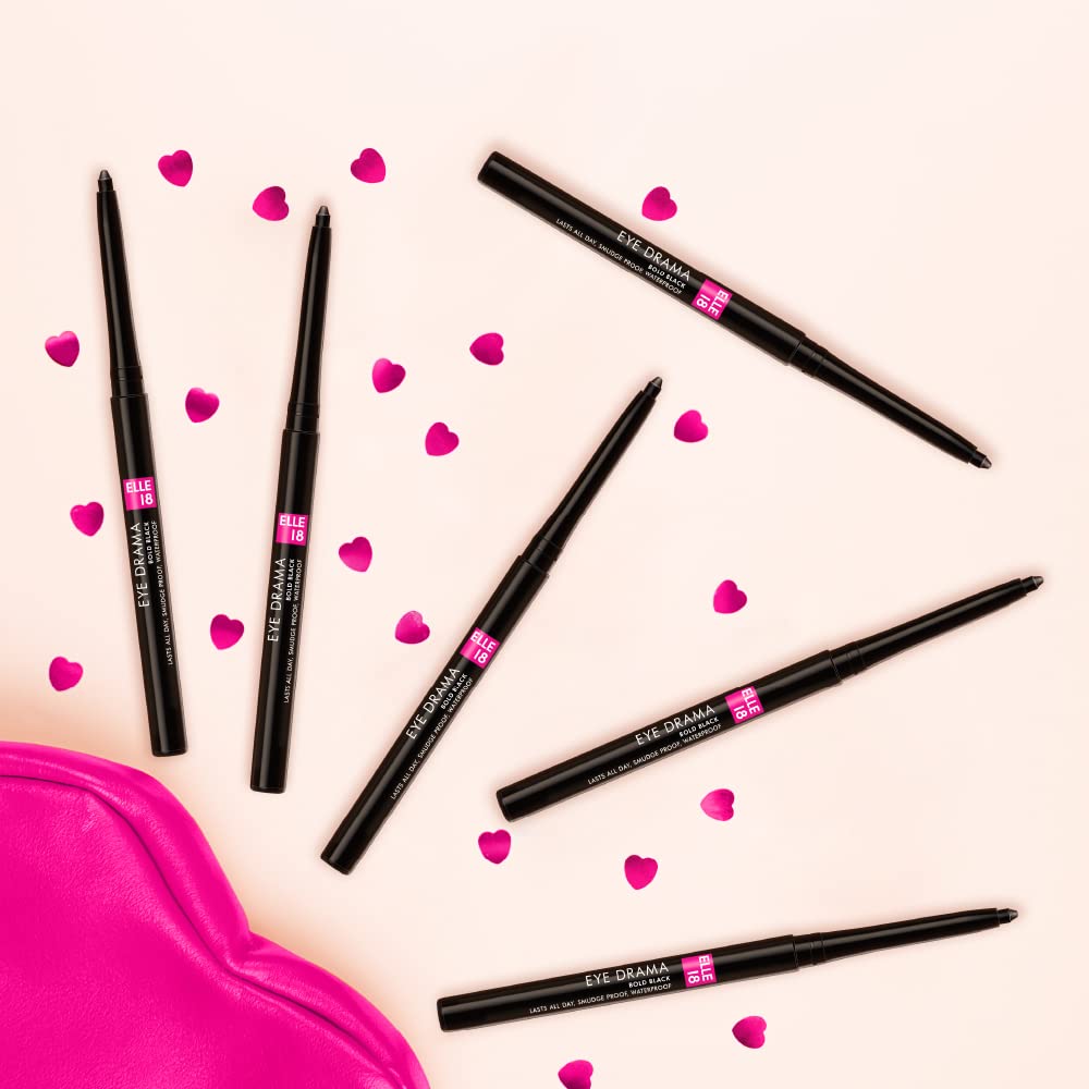 Elle 18 Eye Drama Kajal, Super Black, Smudgeproof & Waterproof, 0.35 G, Matte Finish Pencil (Pack Of 2)