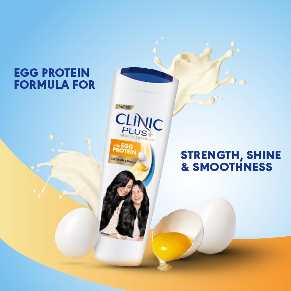 Clinic Plus Strength & Shine Shampoo with Egg Protein for Strength, Shine and Smoothness, 355 ml