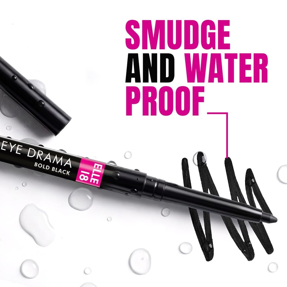 Elle 18 Eye Drama Kajal|| Super Black- Smudge-Proof|| Waterproof|| 0.35 g