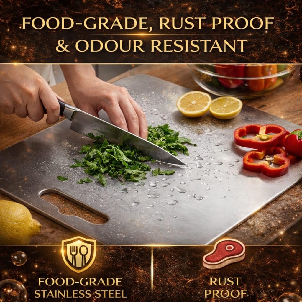 Premium Stainless Steel Chopping Board | Anti Slip Cutting Board for Vegetables, Fruits & Meat | Rust Resistant Metal Board | Easy Clean Kitchen Use
