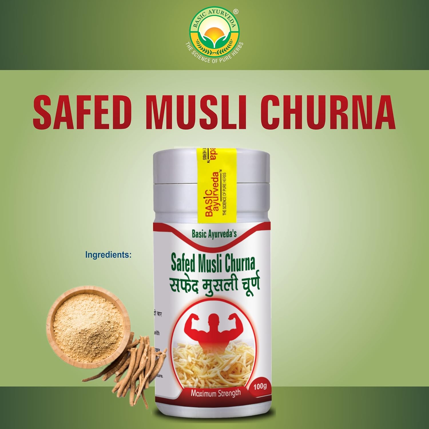 Basic Ayurveda Safed Musli Churna 100g For blood sugar levels, oxidative stress, anxiety