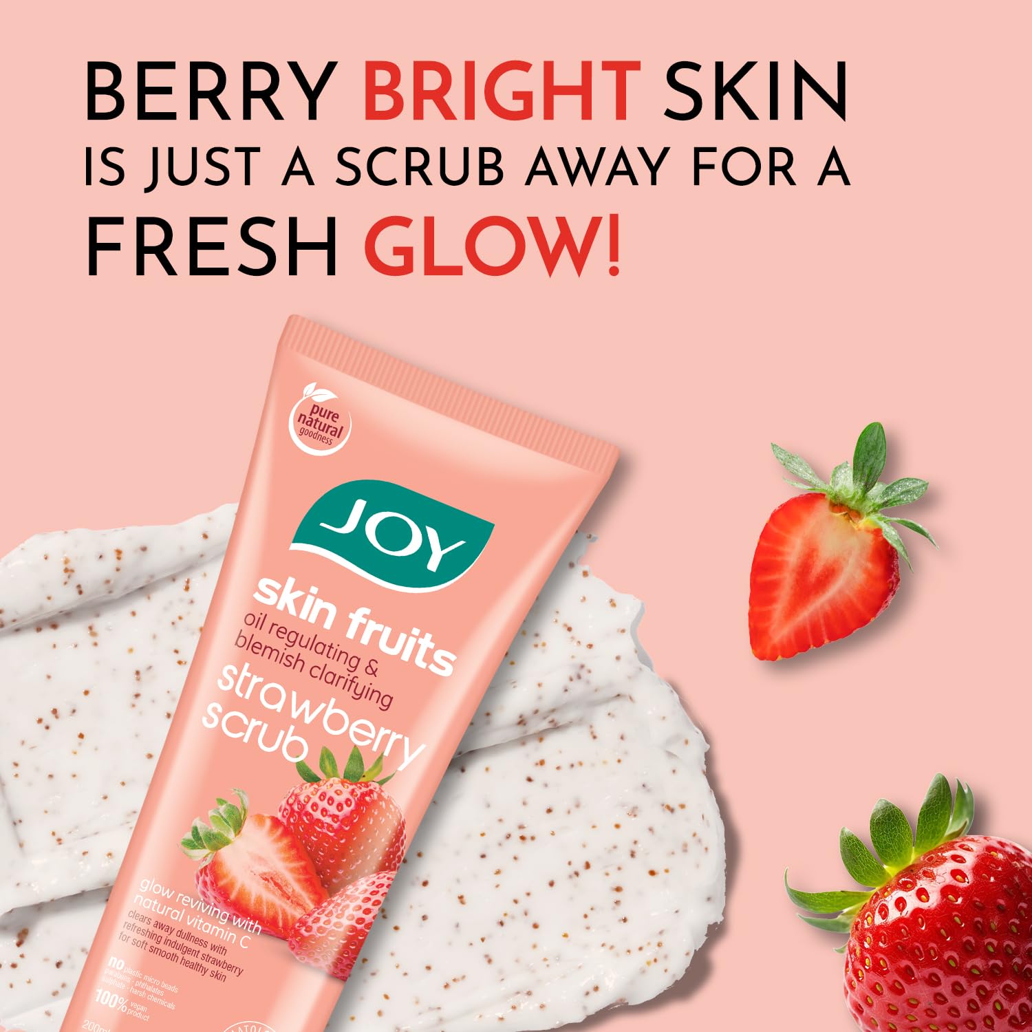 Joy Strawberry Face & Body Scrub for Blackhead Removal & Oil Control - 200gm