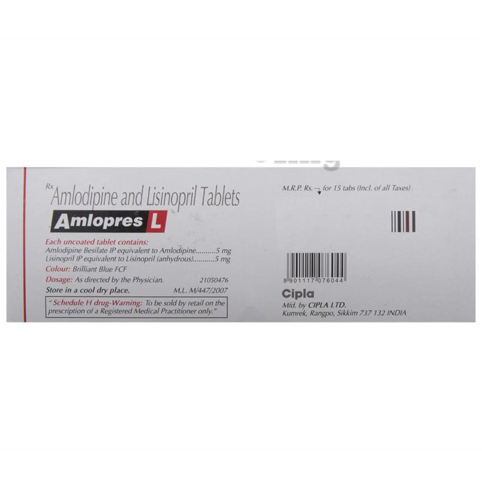 Amlopres L Tablet – 15 Tablets For Hypertension (high blood pressure)