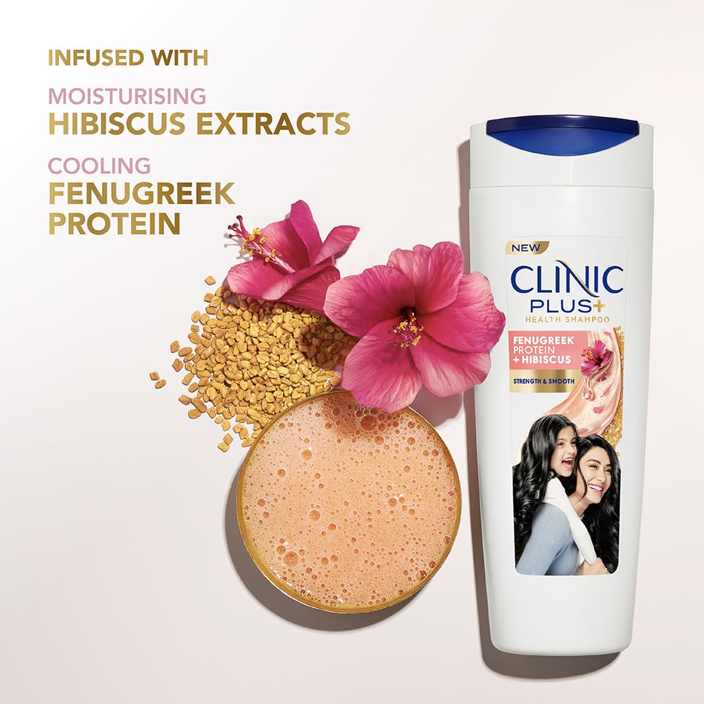 Clinic Plus Strength & Smooth Shampoo, Fenugreek Protein + Hibiscus for Hair Strengthening and Smoother Hair, 650 ml
