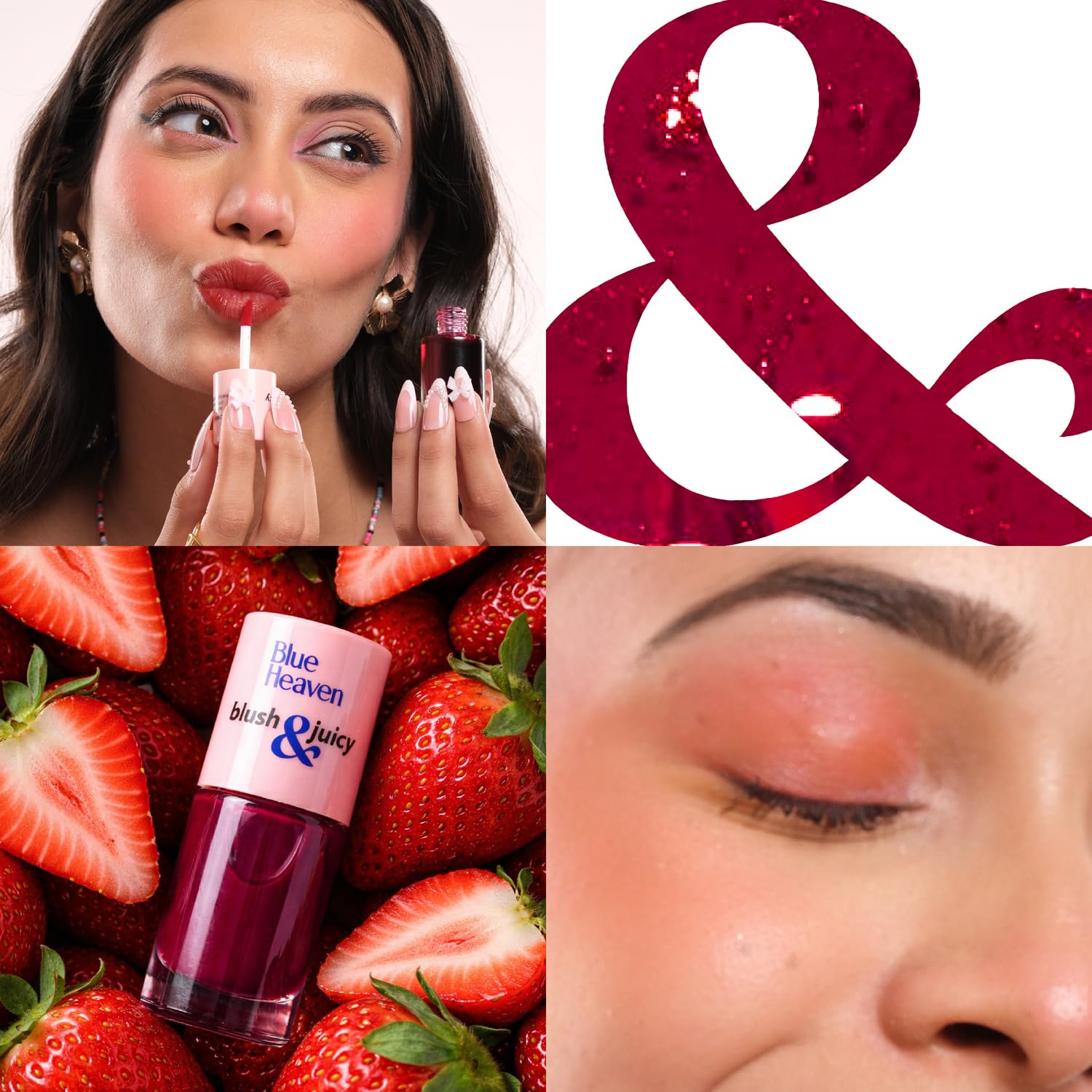 Blue Heaven Blush & Juicy Lip & Cheek Tint Infused with Pomegranate & Strawberry Extract | Multipurpose 3 in 1 Lip Tint | Long Lasting, Water Proof & Hydrating Liquid Blush, Berry Juice, 9ml