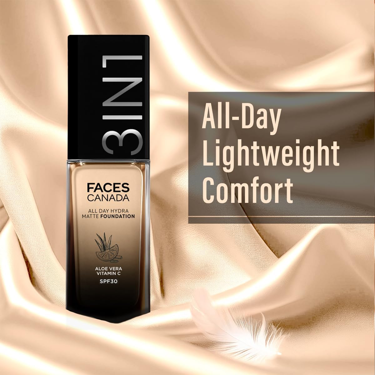 FACES CANADA All Day Hydra Matte Foundation | 3-in-1 Foundation + Moisturizer + SPF 30 | 24 HR Aloe Hydration & Vitamin C | 10HR Long Wear | Medium to High Buildable Coverage | Golden Beige 032 | 30ml