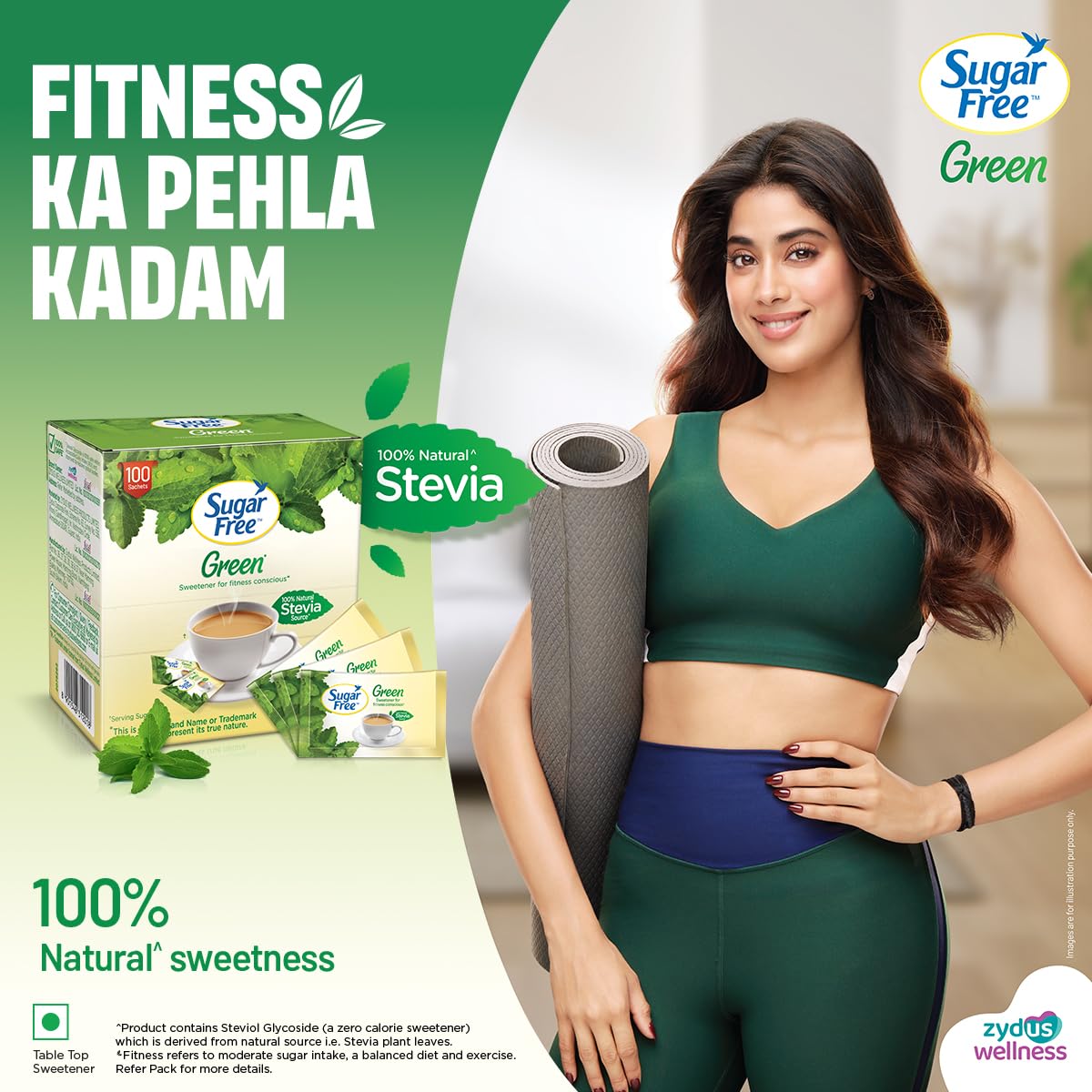 Sugar Free Green Stevia, 100 Sachet |100% Plant-based Natural Sweetener | 100% Natural Meethi Tulsi (Stevia) leaves| Sweet like Sugar but with zero calories