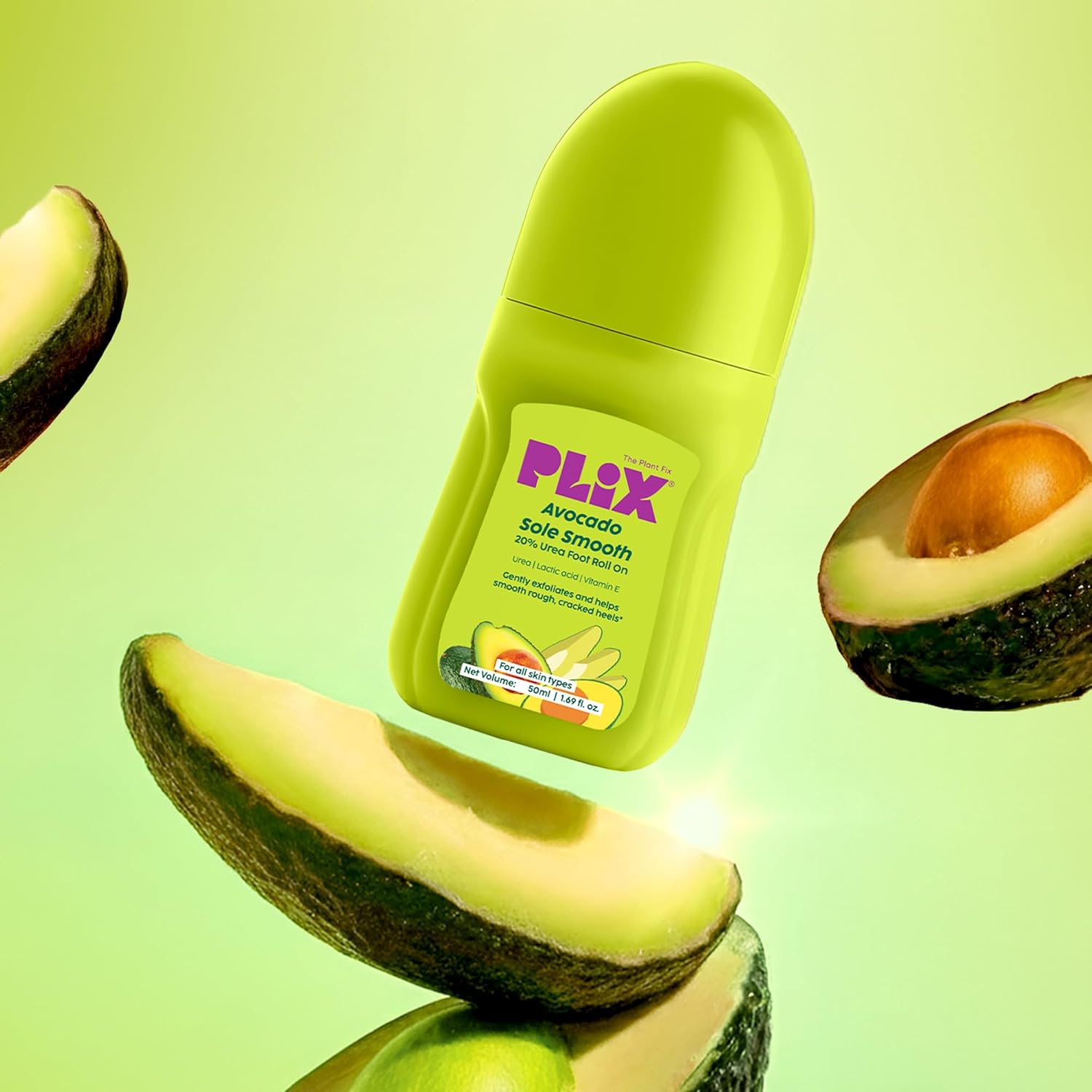 Plix Avocado Sole Smooth Roll-On for Dry & Rough Heels | 20% Urea, Lactic Acid, Vitamin E | Mess-Free Foot Care for Softer, Smoother Looking Feet | Daily Use | Men & Women