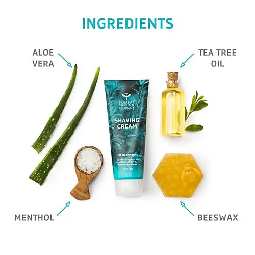 Bombay Shaving Company Shaving Cream – 100 g with Tea Tree oil, Aloe Vera and Menthol Extracts