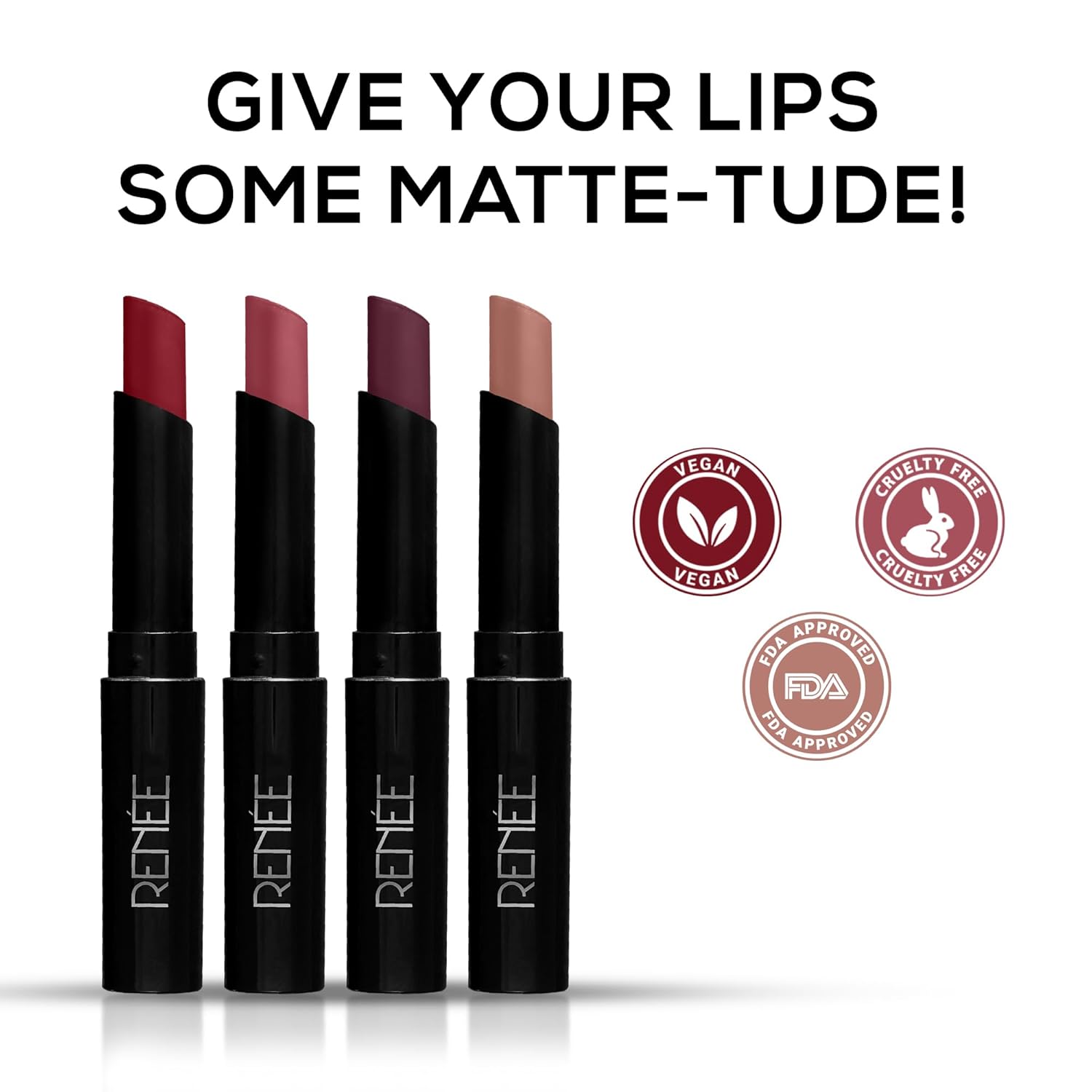 RENEE Very Matte - Pack of 4 Matte Lipsticks, Intense Color Pay Off, Full Coverage Long Lasting Weightless Velvety