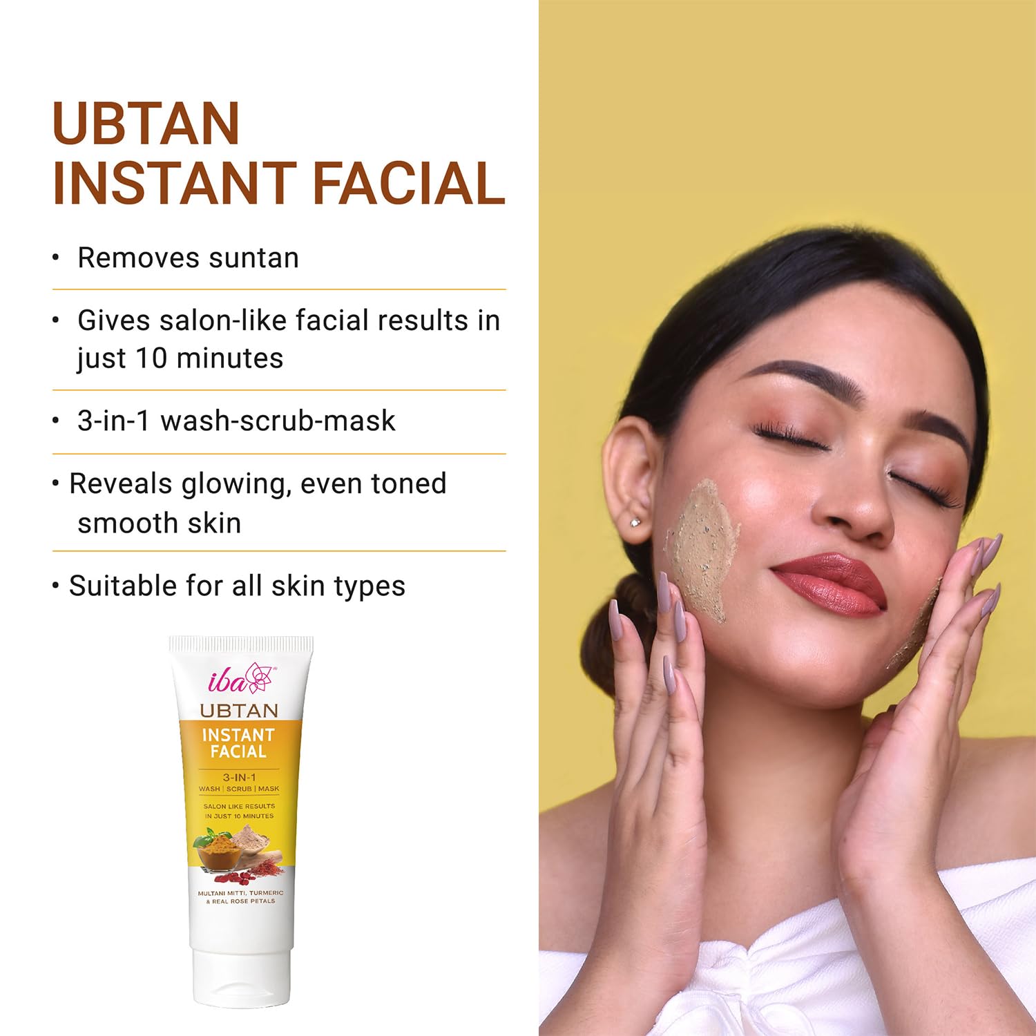 Iba Ubtan Instant Facial 3 IN 1 Wash, Scrub & Mask, 100g