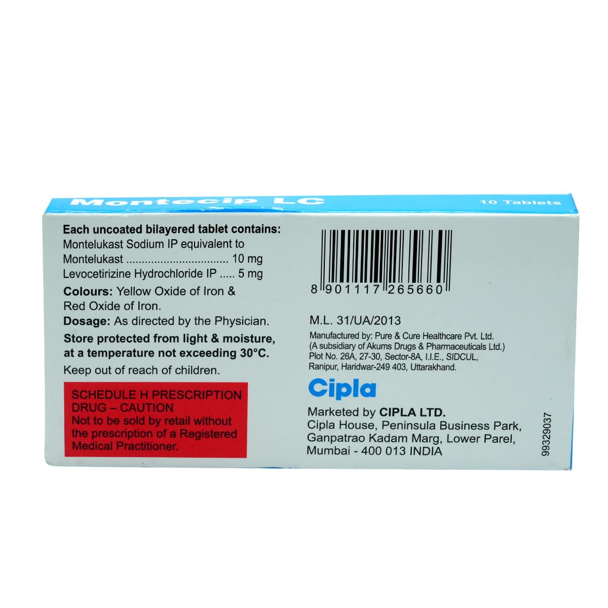 Montecip LC Tablet – 10 Tablets for Allergic skin conditions