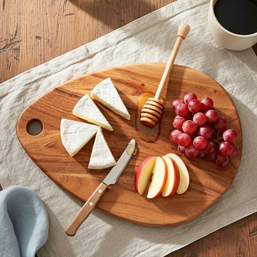 Decorlay Acacia Wood Chopping Board Oval Shape | Multipurpose Cutting & Serving Board for Vegetables, Fruits, Meat, Cheese & Bread | Brown