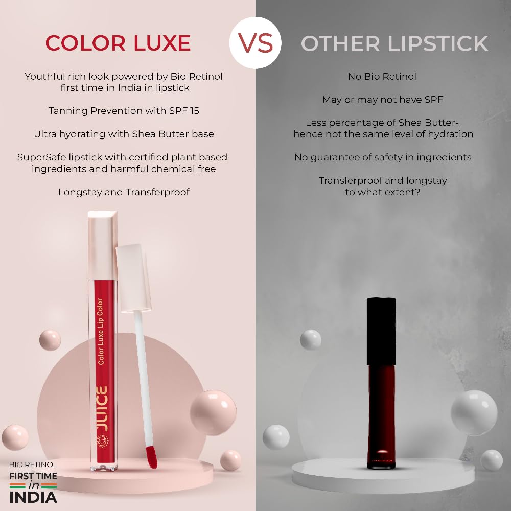Juice Matte Luxe Lipstick - Vitamin E Enriched, Smudge-Free with Bio Retinol, Moisturizing Lock Technology, SPF 15, Long-Lasting Pack of 2 (Juicy Plum - M05 & Yummy Pink - M13)