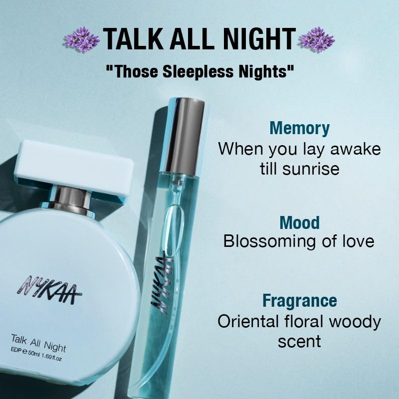 Nykaa Talk All Night Eau de Parfum, Oriental Floral Woody Scent with Amber and Cedarwood, 50ml