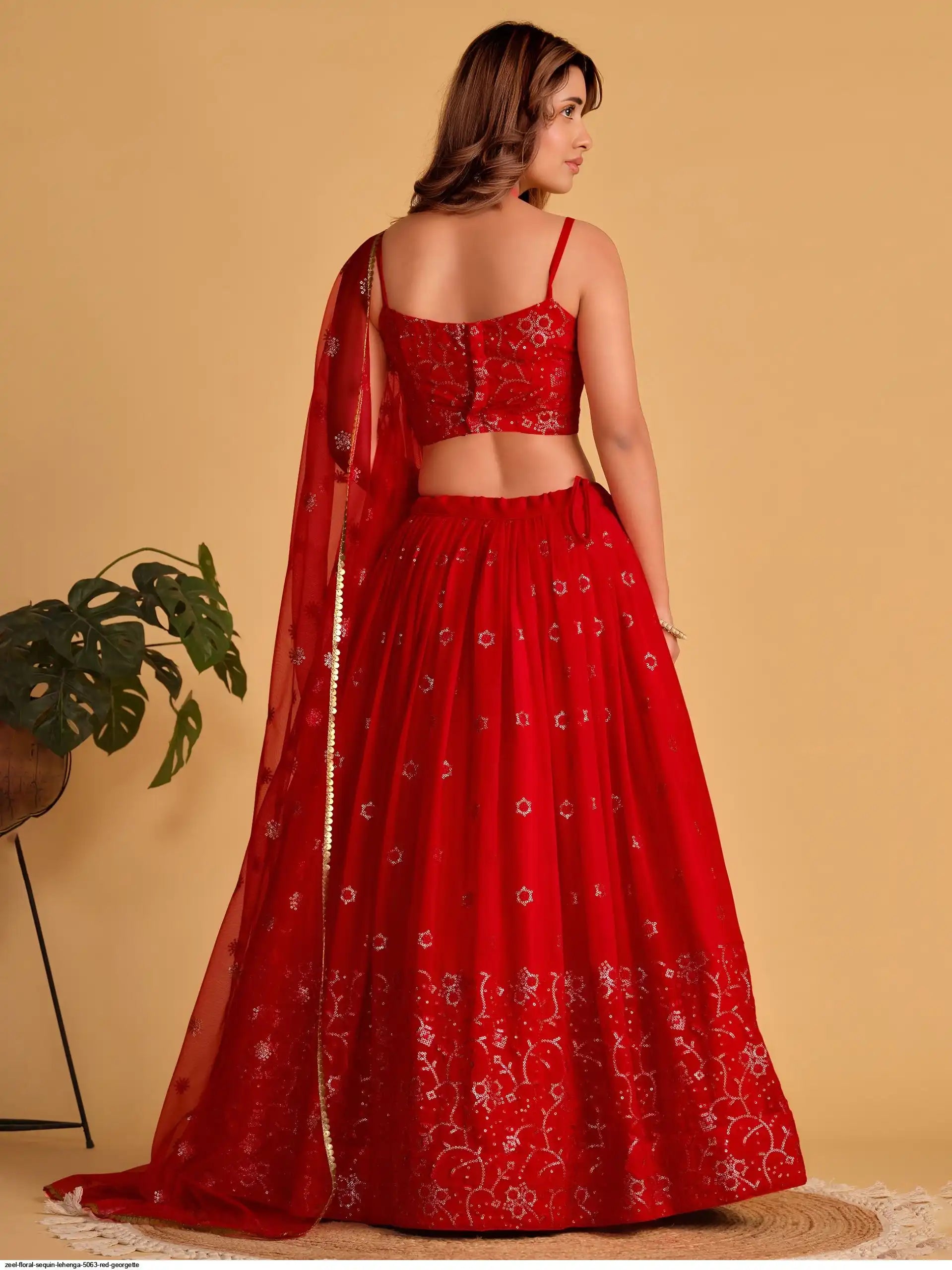 ZEEL FLORAL SEQUIN LEHENGA 5063 RED GEORGETTE