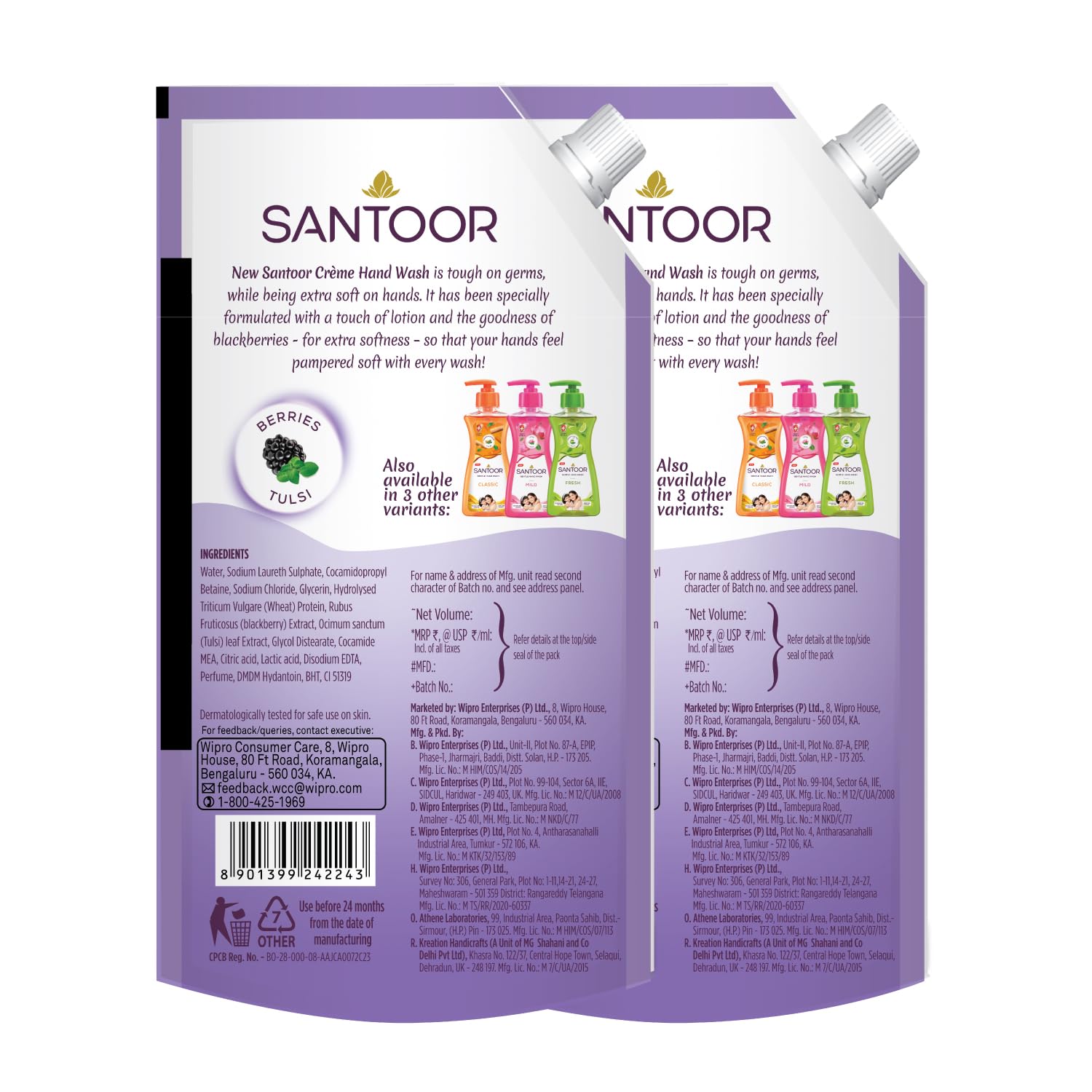 Santoor Crème Handwash 600ml, Pack of 2