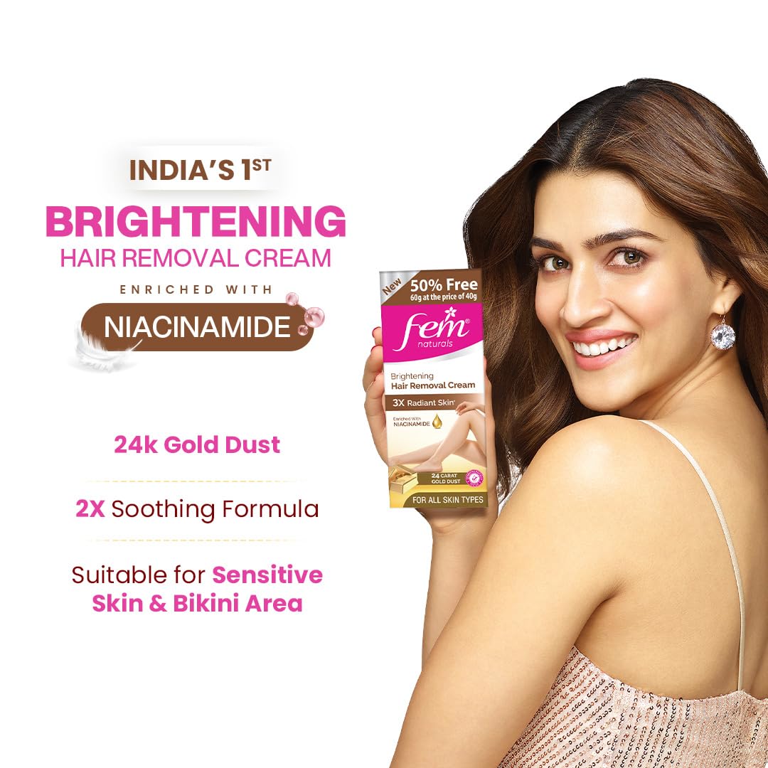 Fem Fairness Naturals Gold Hair Removal Cream - 180g (120g + 60g Free) | For All Skin Type