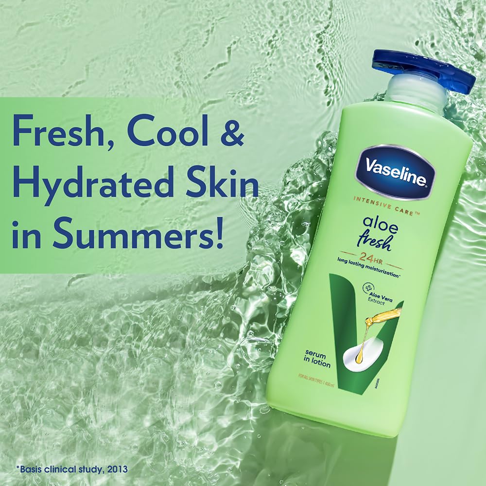 Vaseline Aloe Fresh Body Lotion,24 HR Long Lasting Moisturisation with Aloe Vera extract and Menthol, 600ml