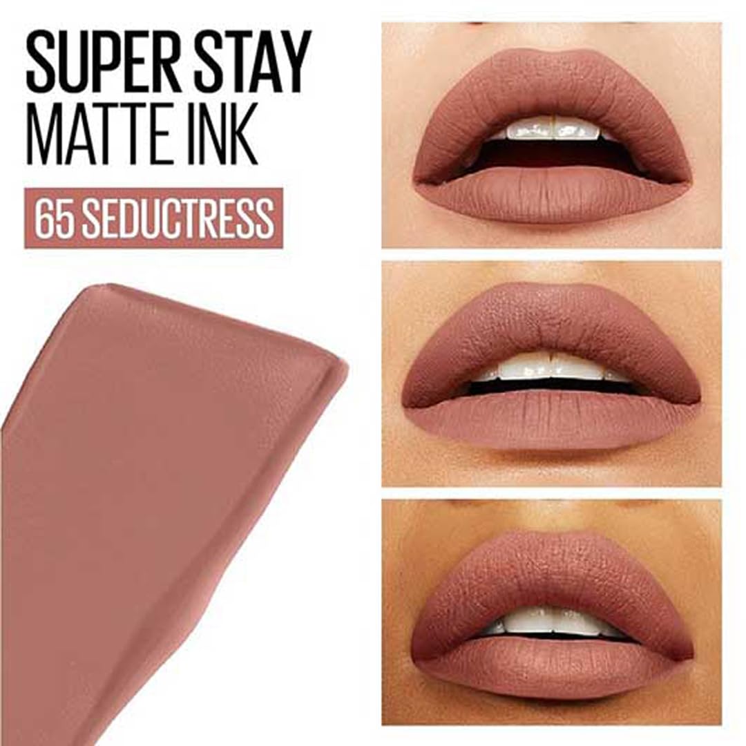 Maybelline New York Liquid Matte Lipstick, Long Lasting, 16hr Wear, Superstay Matte Ink, 65 Seductress, 5ml