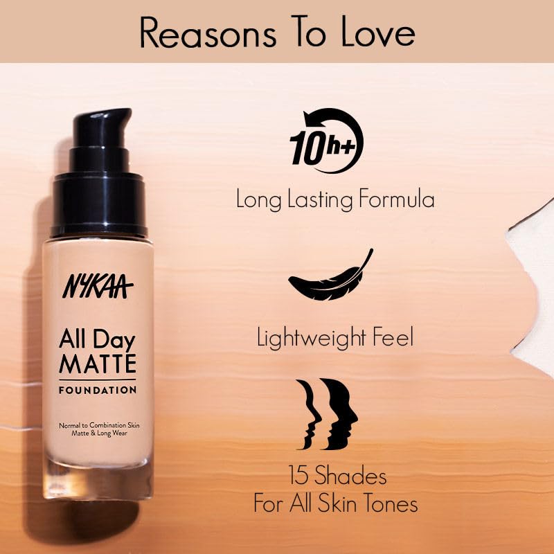 Nykaa All Day Matte Long Wear Liquid Foundation, Sand 07 | Normal To Combination Skin