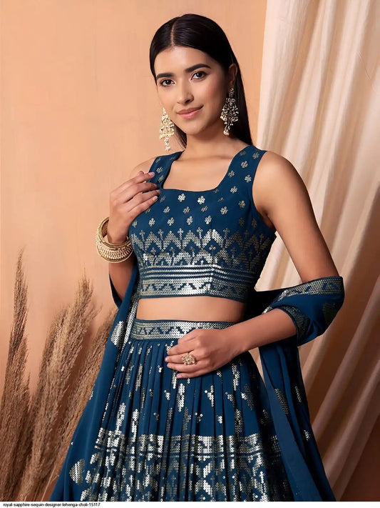 ROYAL SAPPHIRE SEQUIN DESIGNER LEHENGA CHOLI 15117