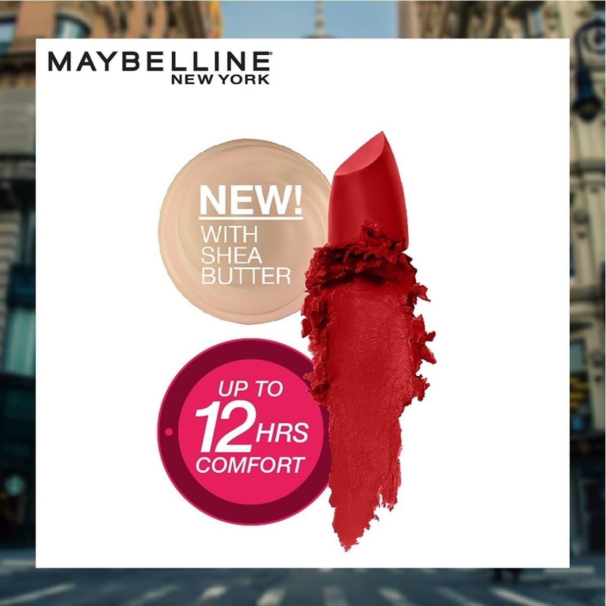 Maybelline New York Color Sensational Creamy Matte Lipstick lasts up to 12 Hours, Hydrate Lips, Rich Creamy Lipstick with Shea Butter, Available in 42 different Shades - Midnight Date, 3.9g