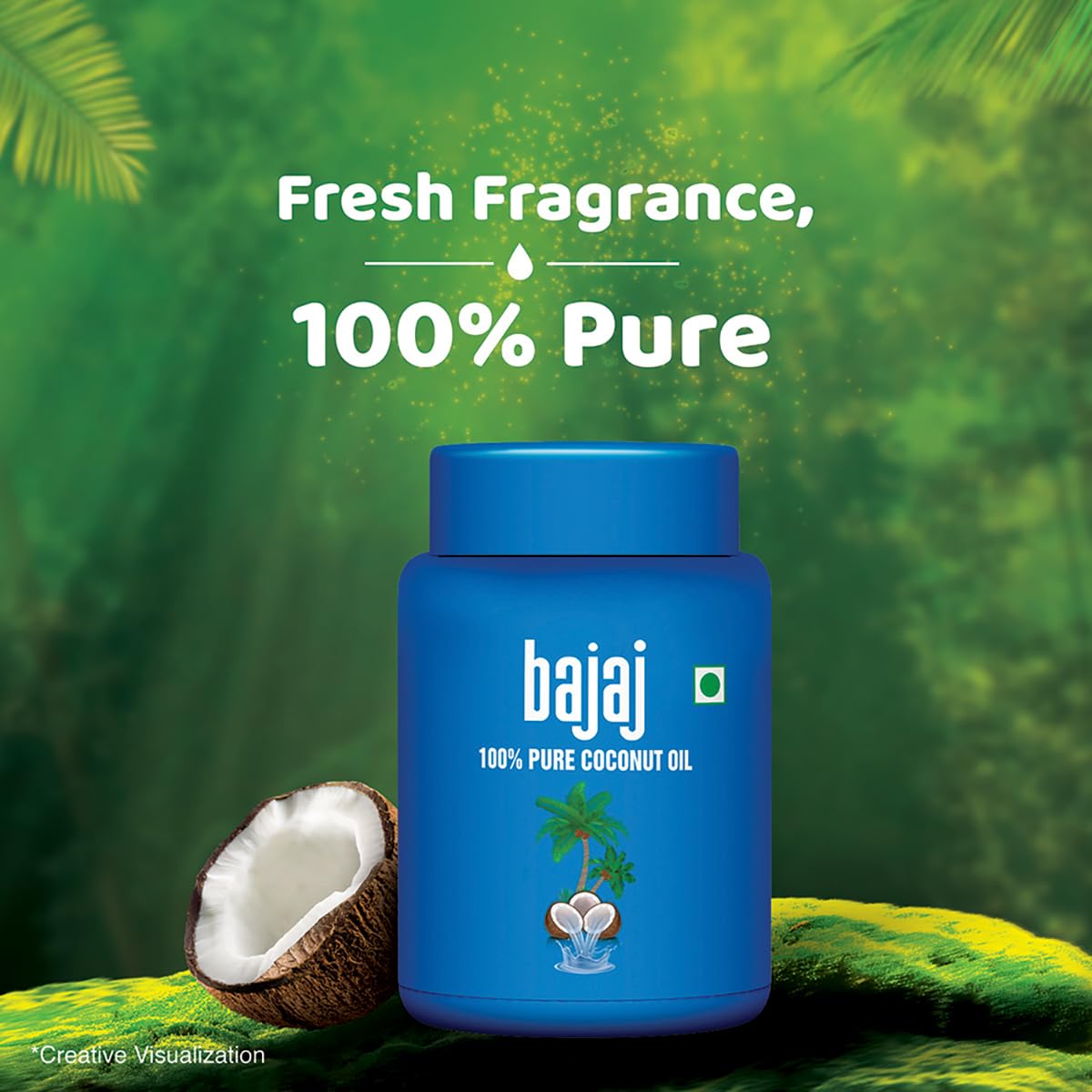 Bajaj 100% Pure Coconut Oil 600ml Wide Mouth Jar | Made with Premium Grade 1 Quality Coconuts.