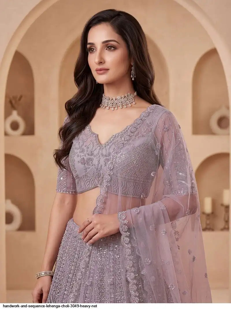 HANDWORK AND SEQUENCE LEHENGA CHOLI 3049 HEAVY NET 2