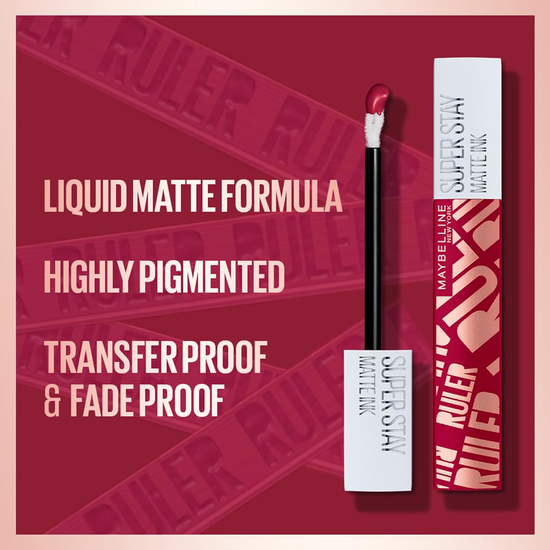 Maybelline New York SuperStay Matte Ink Liquid Lipstick - Iconic Ruler, Highly pigmented, Transfer Proof & Fade Proof. Maybelline New York SuperStay Matte Ink Liquid Lipstick Lasts Up To 16 Hour|5 ml