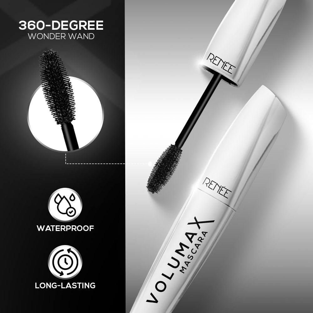RENEE Volumax Mascara Black 10ml | Quick Dry, Waterproof, Long Lasting Weightless Formula | Volumizes, Lengthens & Conditions the Lashes With Intense Color | 360 - Degree