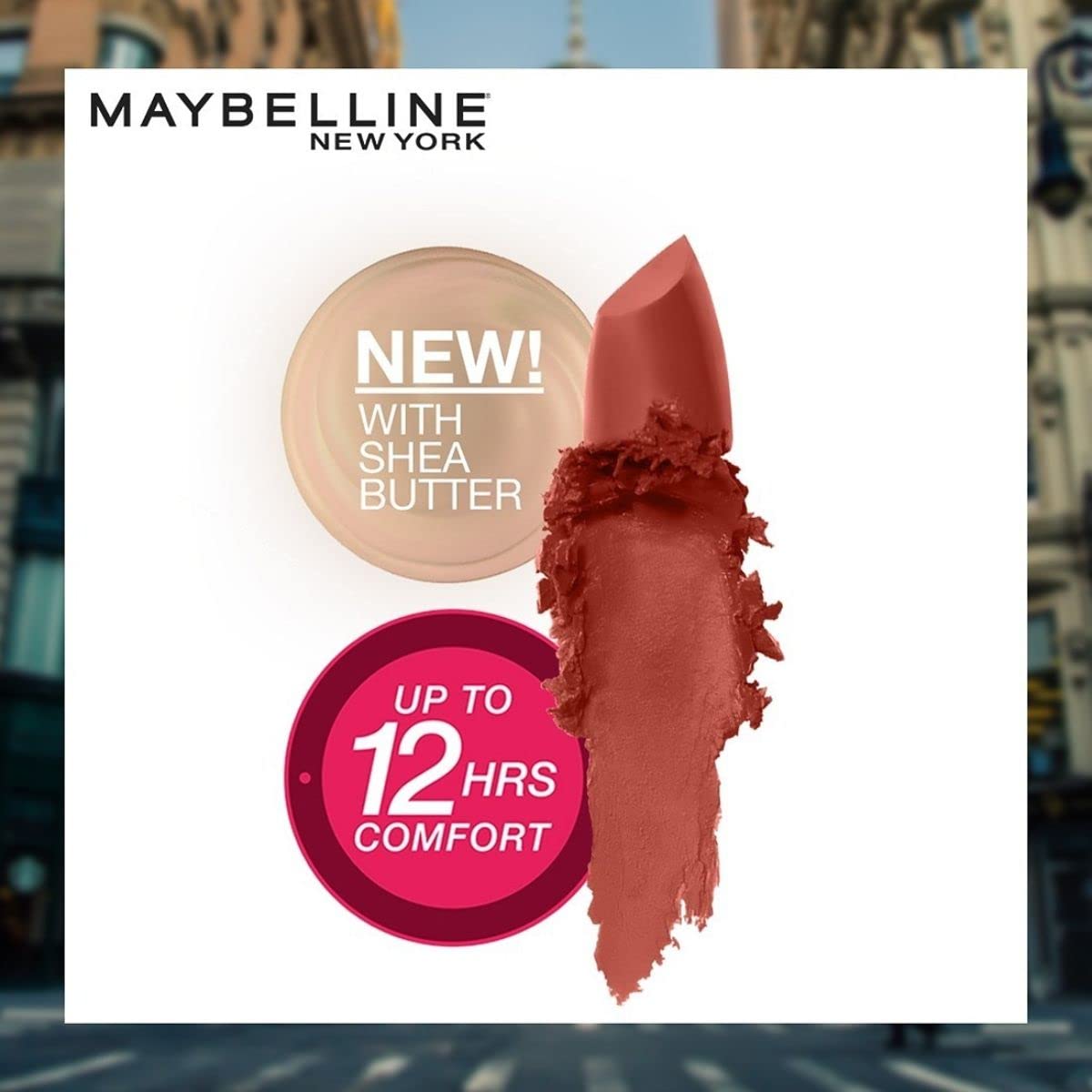 Maybelline New York Color Sensational Creamy Matte Lipstick lasts up to 12 Hours, Hydrate Lips, Creamy Lipstick with Shea Butter, Available in 42 different Shades - 673 Midtown Pink, 3.9g