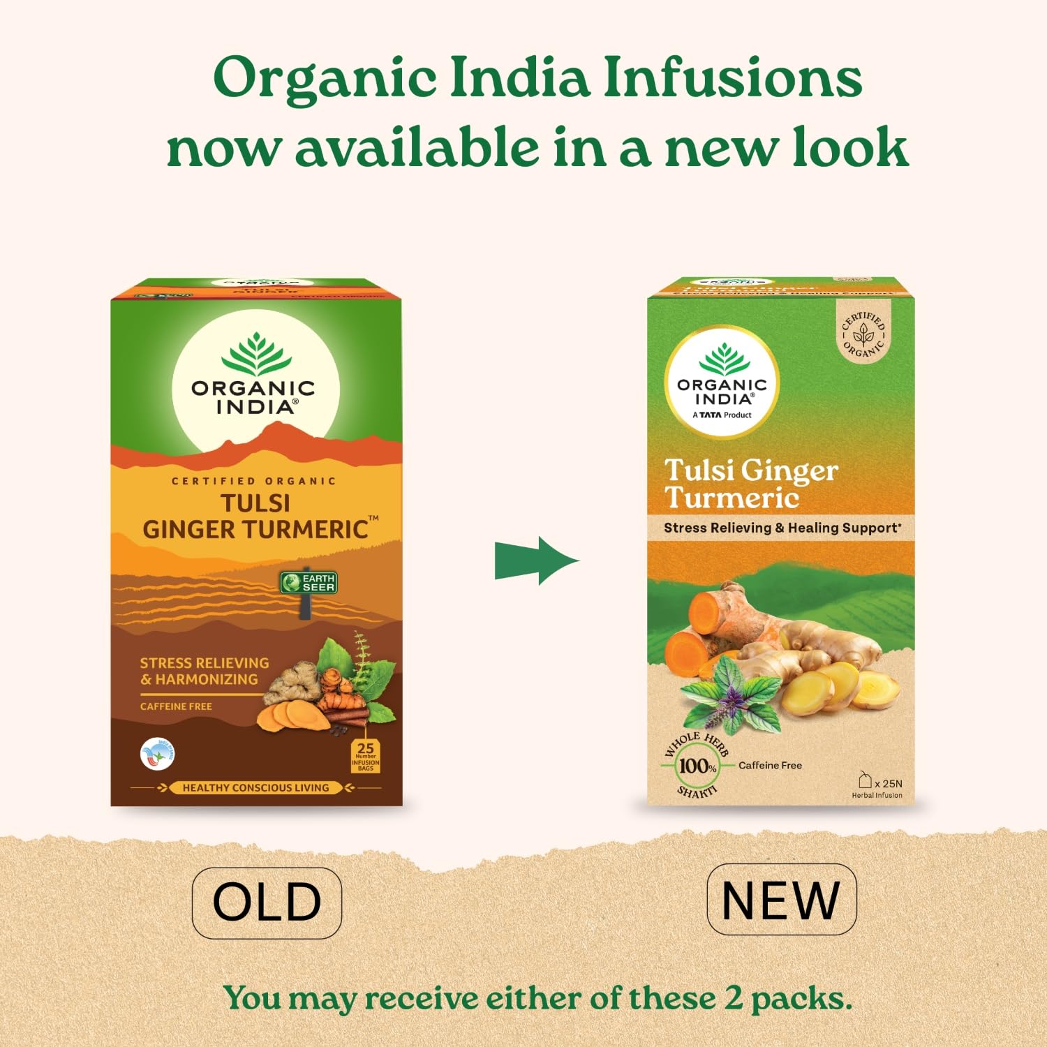 Organic India Tulsi Ginger Turmeric Tea 25 tea bags for improves immunity, boost metabolism, enhances stamina, cold, cough