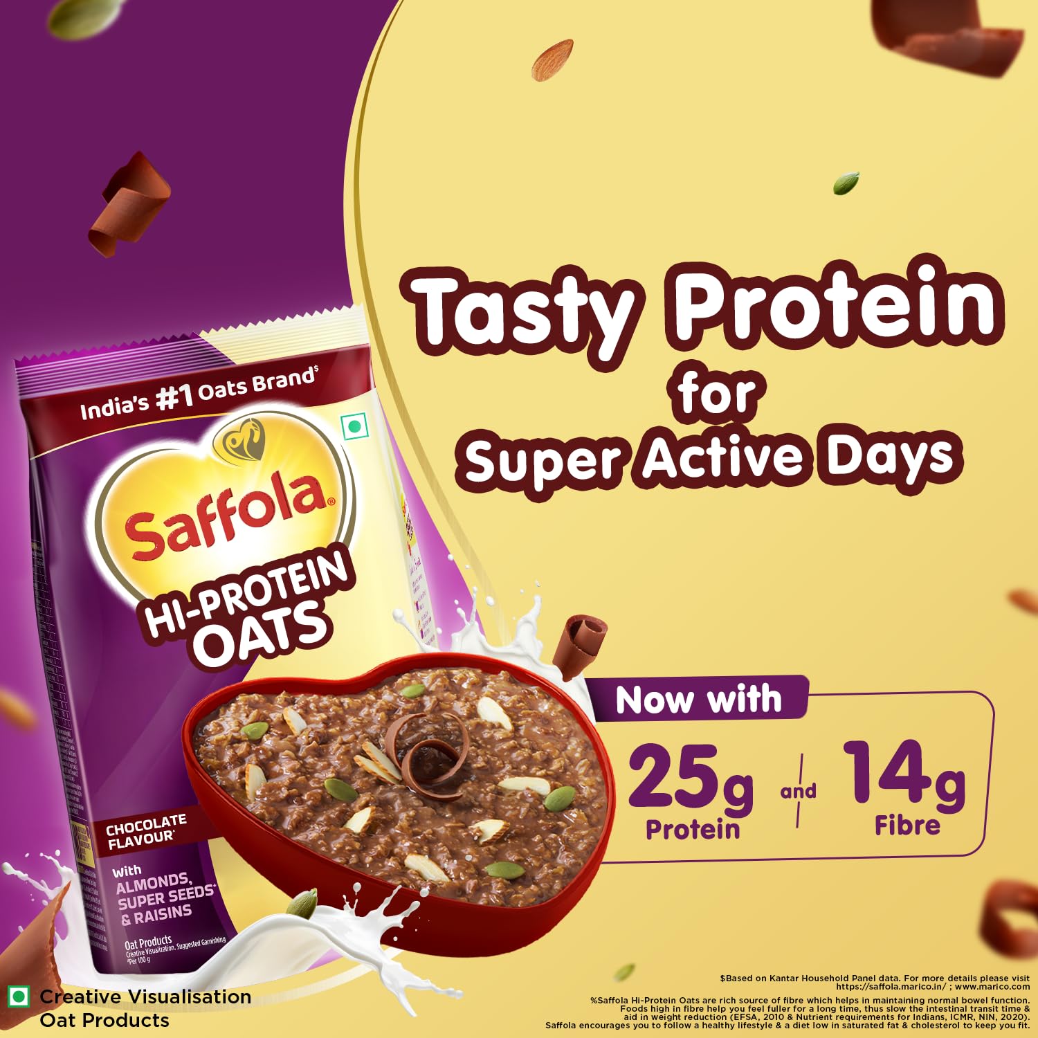 Saffola 25g High Protein Oats | 14g High Fibre | 1kg | Chocolate flavour | No Refined Sugar |