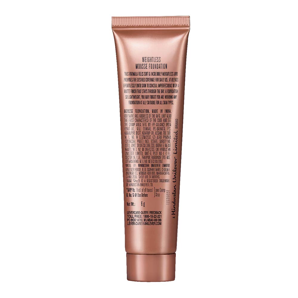 LAKMÉ 9 to 5 Weightless Mousse Foundation Mini|| Beige Vanilla|| Natural Matte Finish Cream Long Lasting Full Coverage Face Makeup|| 6 g
