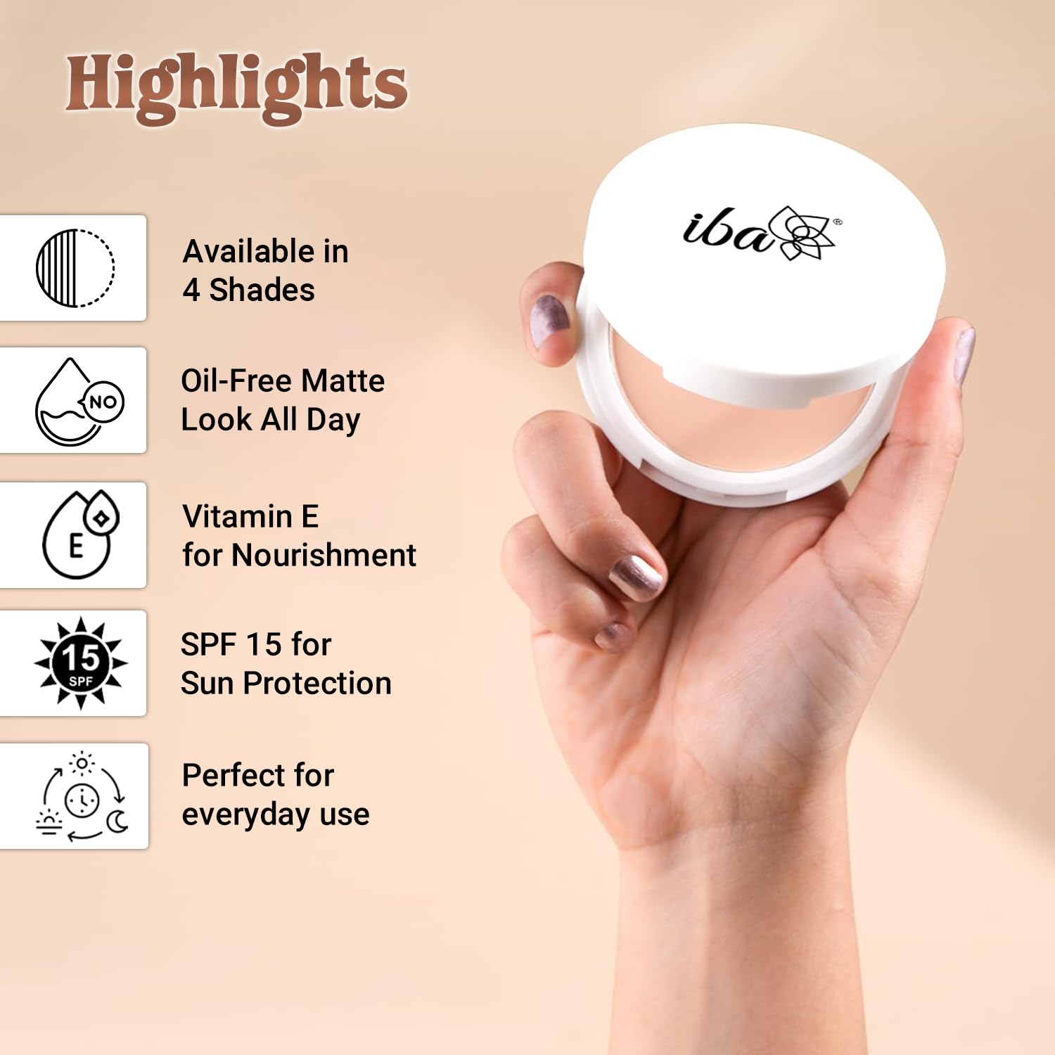 Iba Pure Skin Perfect Look Long Wear Mattifying Compact - Natural Coral, 9g