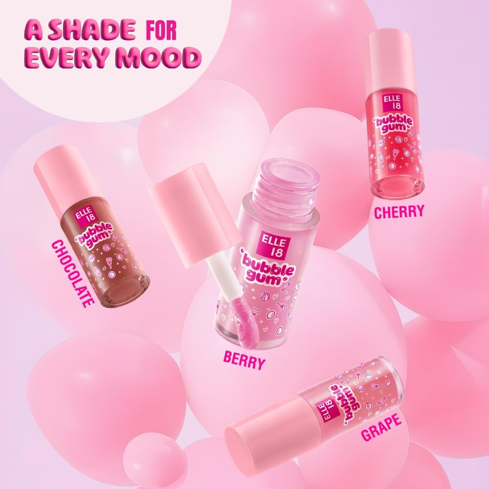 Elle 18 Bubblegum Lip Jelly, Lip Gloss - Cherry, Pigmented, Fuller Lips|5 ml