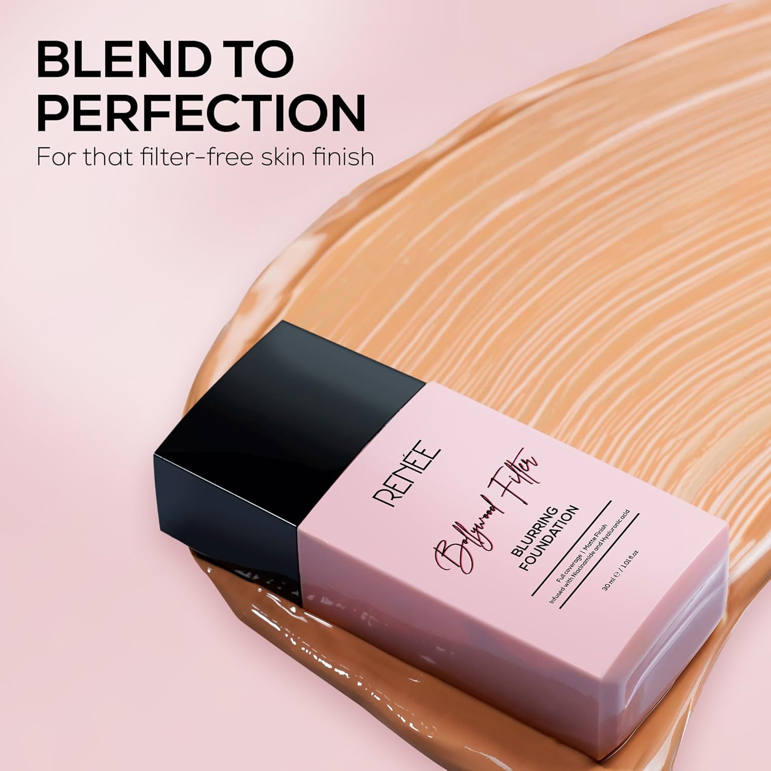 RENEE Bollywood Filter Blurring Liquid Foundation - Hazel Hush | Full Coverage, Matte Finish | Blurs Pores & Blemishes | Hydrates & Evens Skin Tone | With Niacinamide & Hyaluronic Acid | 30ml