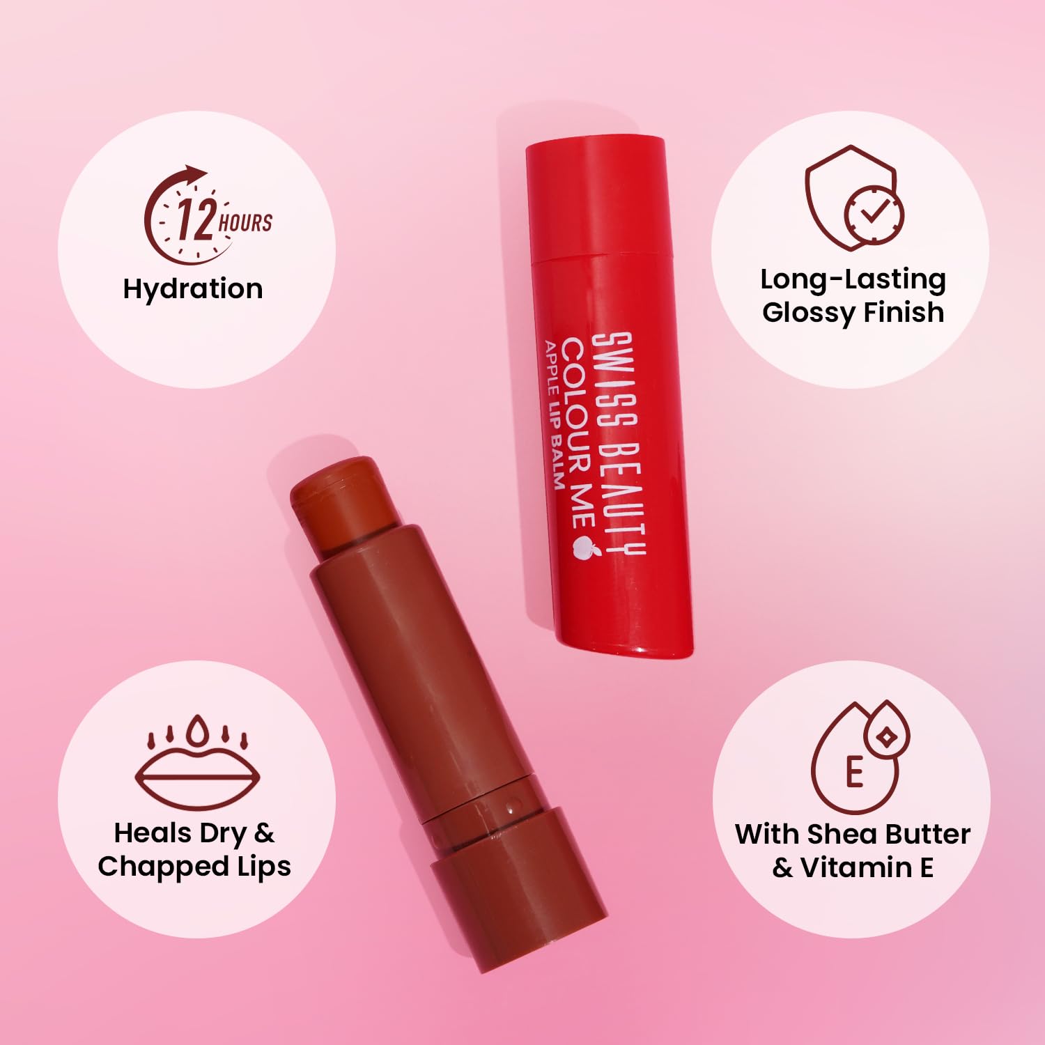 Swiss Beauty 2in 1 Tint Me On Lip Balm |Lip Colour and Lip Care | For Dry & Chapped Lips with Cocoa Butter | Hydrating and moisturizing Lip Balm | Shade - Cherry Pop, 4.5g