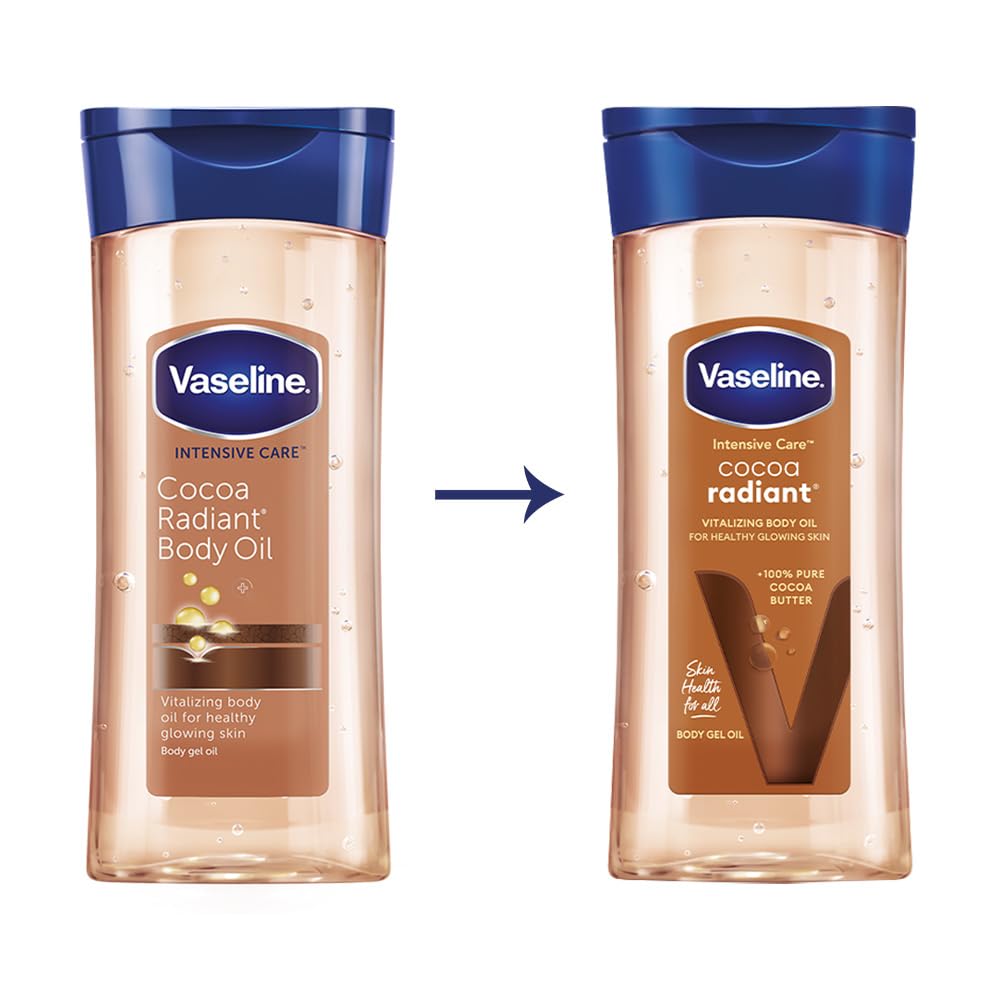 Vaseline Intensive Care Cocoa Radiant Body Oil | With Cocoa Butter | Non-Greasy Formula for Dry Skin | 200 ML