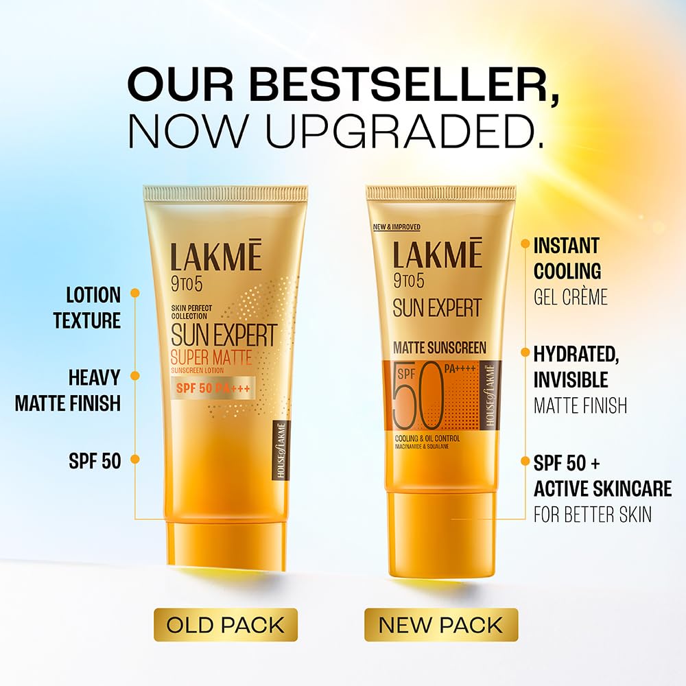 Lakme SPF 50 PA++++ Sunscreen Lotion for Bright Skin | In Vivo Tested | UVA UVB Blue Light Protection | Water light| No White Cast | Niacinamide| For All Skin Types | 50 ml