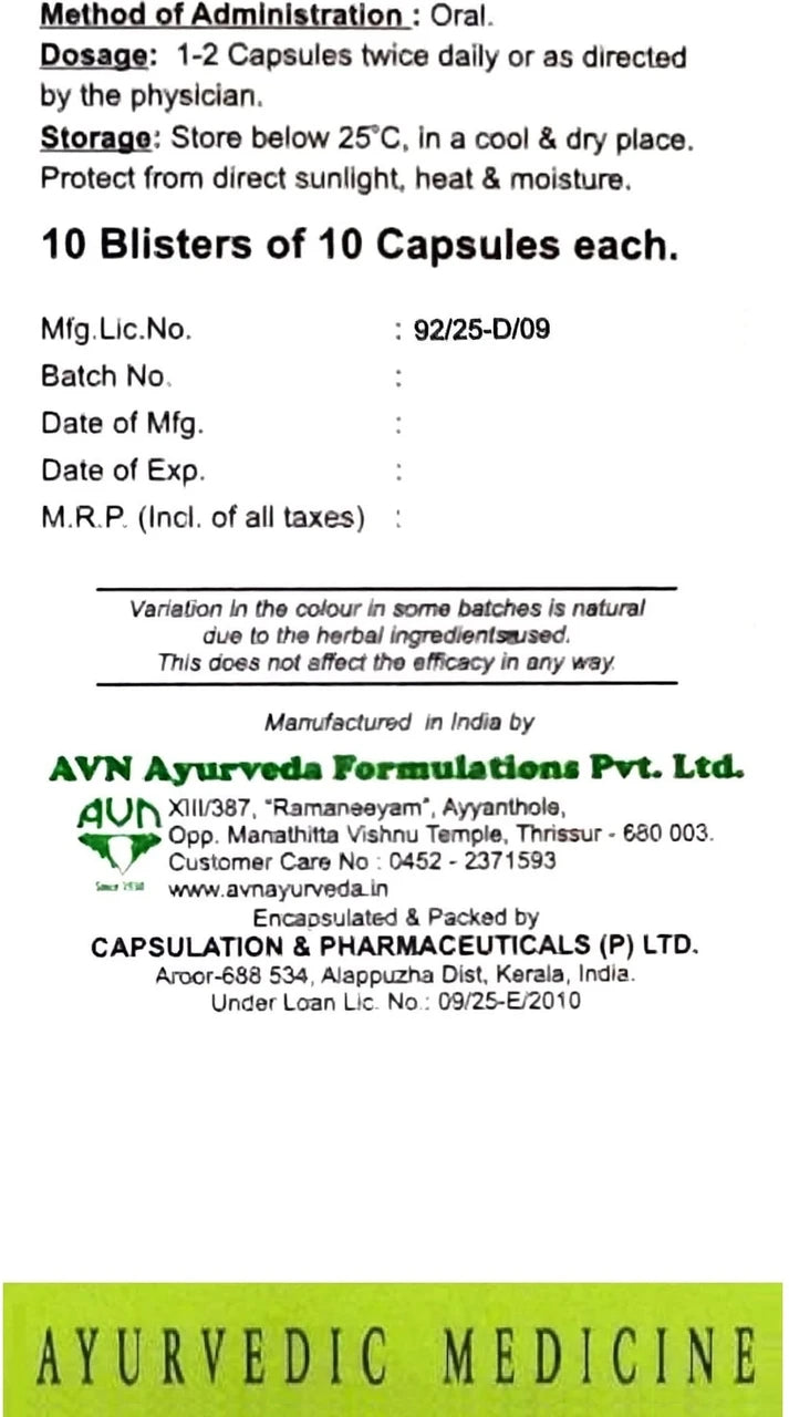 AVN AYURVEDA DHANWANTARAM (101) SOFT GEL CAPSULES – 120 NOS For Neuro-muscular disorders